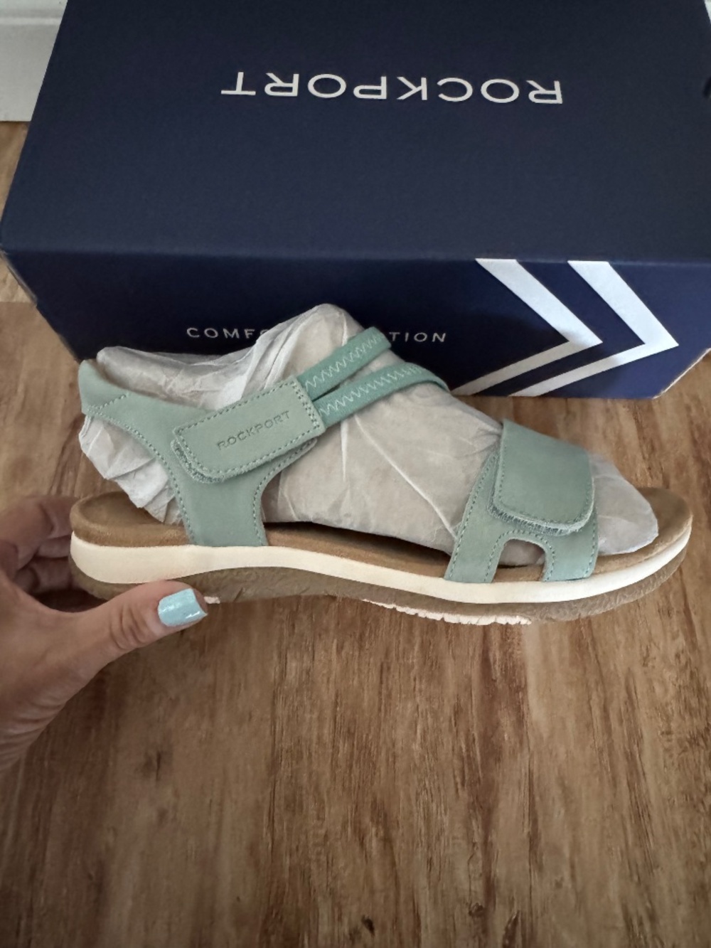 NWT Rockport Shevon Sandal Light Blue Soft Leather Double Adjustable Straps 9W - Picture 11 of 16
